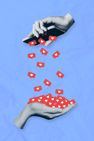 Vertical collage image of two black white gamma arms hold telephone catch falling