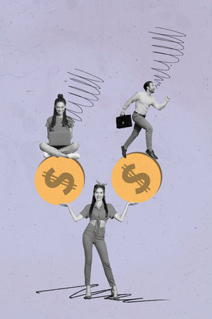 Creative 3d photo artwork graphics collage painting of lady comparing distance and office work isolated drawing backgroundの写真素材