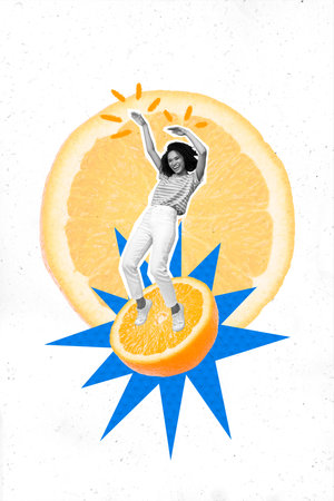 Creative photo 3d collage artwork poster picture of crazy girl clubber have fun chill isolated on painting backgroundの写真素材