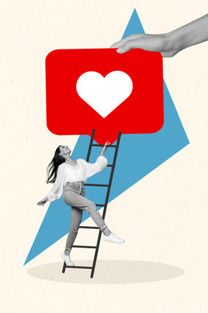Creative photo 3d collage artwork poster postcard of beautiful girl blogger dream blog growth...