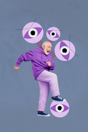 Photo sketch graphics collage artwork picture of elderly man playing football eyes balls isolated drawing backgroundの写真素材