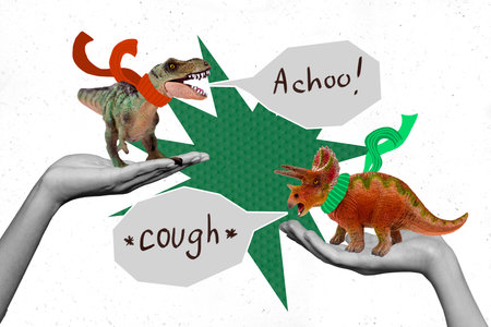 Exclusive magazine picture sketch collage image of arms holding dinos need vet isolated painting backgroundの写真素材