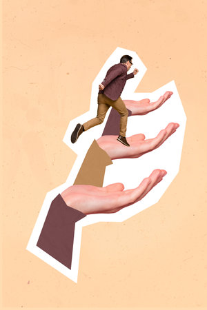 Collage 3d image of pinup pop retro sketch of purposeful mature guy achieving working success isolated painting backgroundの写真素材