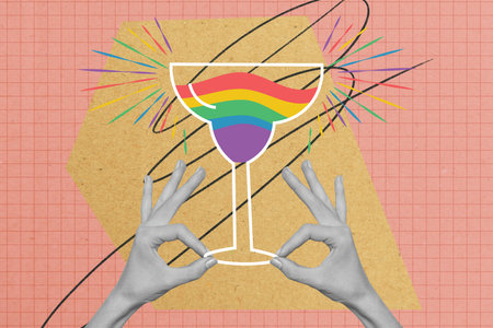 Photo cartoon comics sketch collage picture of arms holding rainbow cocktail isolated drawing backgroundの写真素材