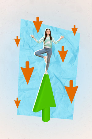 Template 3d collage photo artwork of young meditate concentrated young girl fingers together against...
