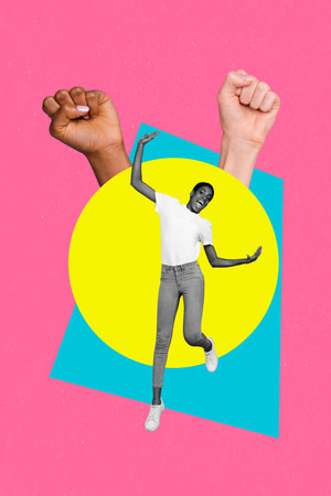 Conceptual collage of trans woman protester community rights protection solidarity movement hands fists raised upの写真素材