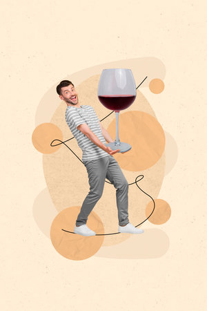 Picture 3d collage image artwork illustration of happy cheerful guy have fun festive event occasion isolated on drawing backgroundの写真素材