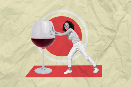 Composite collage image of walking pushing wine glass alcohol party disco have fun enjoy weekend friday holiday toast relax rest restaurantの写真素材