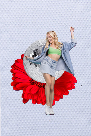 Vertical composite collage photo invite girls party dance lady wear stylish outfit shiny discoball...
