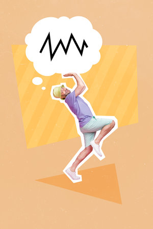 Image creative drawing collage of funny young guy social network user hold big surreal speech bubble tell say informationの写真素材