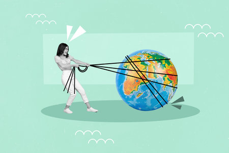Girl protecting planet from dangerous pollution fight struggle careless society take earth away from...