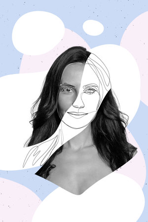 Creative hand drawn collage picture of aesthetic charming woman fashion for minimalist artist masterpiece artwork portraitの写真素材