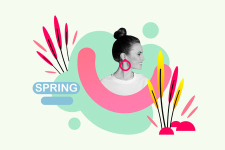 Decorative accessories picture collage fashion model girl wear new round circle earrings new collection trend sale discountの写真素材