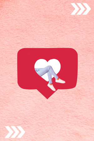Creative banner poster collage of human feet in like heart lady influencer addicted to social media communicationの写真素材
