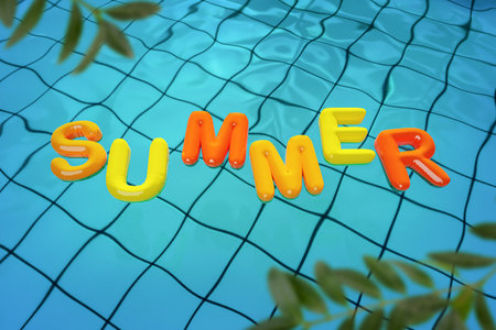 3d graphics web template collage of rubber inscription swimming on sea water advertise summer tour voyageの写真素材