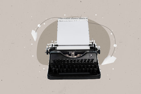 Template picture collage photo of vintage keyboard writer author newsletter message reportage fresh message isolated on drawing backgroundの写真素材
