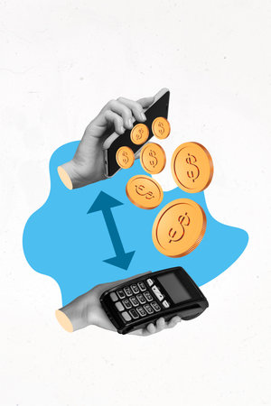 Poster collage of hand spend money black and white filter isolated on drawing white color background