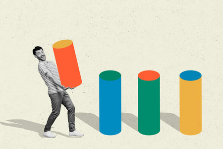 Creative composite template man hold financial system analytics database average statistics charts...