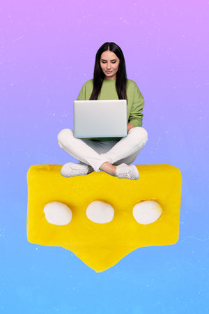 Photo artwork minimal collage picture of smiling lady chatting