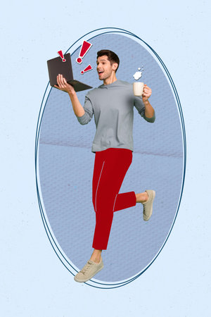 3d retro abstract creative artwork template collage of excited happy guy watching morning market...