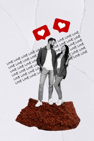 Vertical photo collage lovely couple people celebrate anniversary bonding concept got many likes social network bloggers vlogの写真素材
