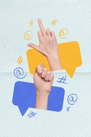 Vertical collage of ukrainian internet chat community opinion russian aggression mocking fig middle...