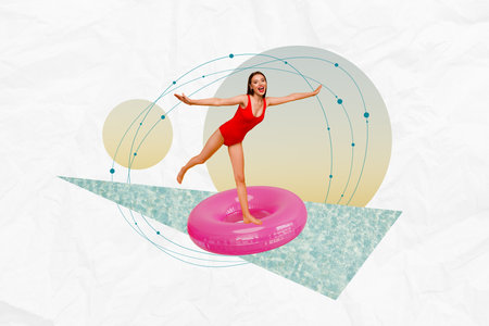 Picture collage photo image banner of positive cheerful girls open arms celebrate rejoice summer...