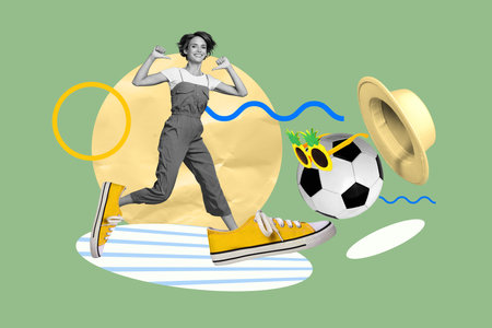 Poster banner ads collage of black white filter lady running fast for season summer shopping sale buying holiday stuffの写真素材