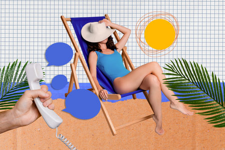 Photo banner image collage of sexy attractive girl enjoy sunbathing relax rest listen travel...