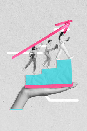 Artwork 3d collage sketch picture of hardworking persistent three people girls office managers step up dream professional successの写真素材