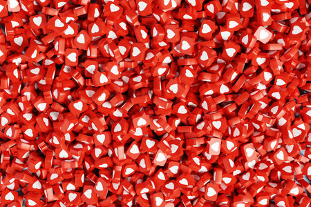 Photo 3d image picture advertisement collage wallpaper of pile stack many red hearts addiction...