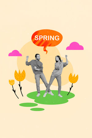 Vertical sketch illustration creative photo collage of happy satisfied good mood people dancing outdoors isolated pastel backgroundの写真素材