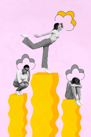 Collage illustration business lady count her money best result competition diligent found more startups invest isolated on pink backgroundの写真素材