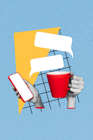 Banner poster template artwork collage of modern gadget receiving push notification social media...