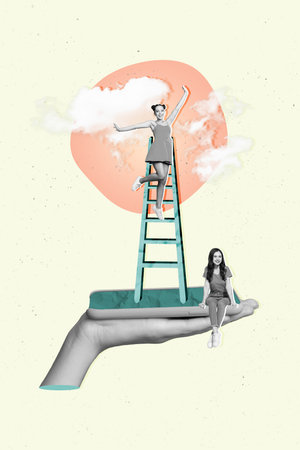 Poster template collage image of positive people workers dream success job progress climb up career ladder isolated painting backgroundの写真素材