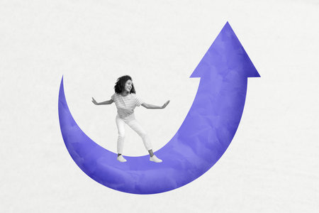 Magazine picture sketch collage image of carefree lady easy achieving working purpose isolated white color backgroundの写真素材