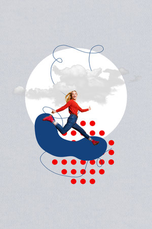 Banner picture sketch collage of funky happy cheerful girl hurrying seasonal offer low price...