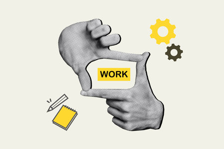 Collage black white picture poster of human arms demonstrate gesture camera symbol work concept isolated on drawing white color backgroundの写真素材