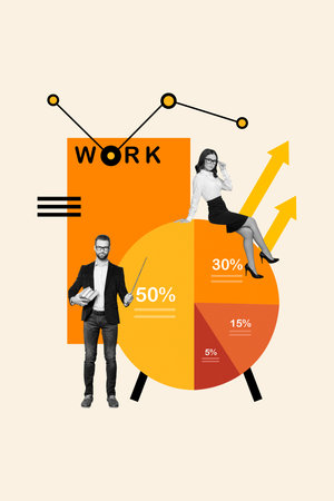 Picture image collage of successful people study business school learn analytics project startup isolated on drawing backgroundの写真素材