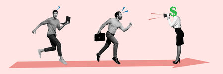 Creative template collage image of lady boss dollar sign instead head screaming motivation isolated pink color backgroundの写真素材