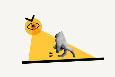 Collage 3d image of pinup pop retro sketch of hand gesture fingers legs running walk go eye watching look see information antivirus errorの写真素材