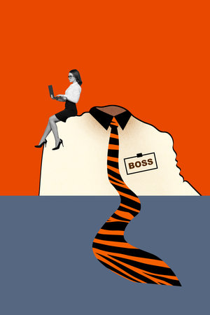 Composite collage image of formalwear shirt striped necktie boss sign netbook businesswoman manager entrepreneur employee startupの写真素材