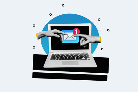 Collage picture image poster of two human hands touch fingers wifi connection share messages...
