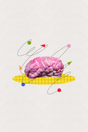 Vertical creative composite photo collage of research on creation of new neural connections of brain...