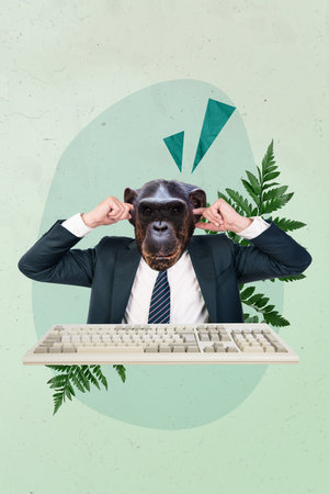 Creative template collage fatigue concept business person have thoughts about summer holidays in...