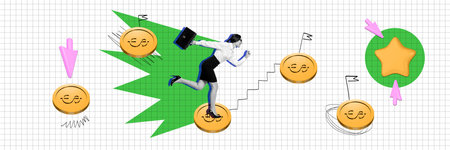 Creative 3d photo artwork graphics collage painting of excited purposeful lady earning cash step by...
