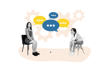 Sketch image collage of charming woman therapist discussing problems psychologist seminar isolated on painted backgroundの写真素材