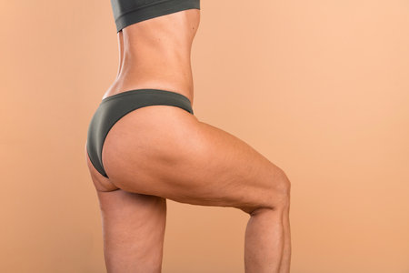 Cropped photo of retired lady wait for anti aging procedure isolated pastel color backgroundの写真素材
