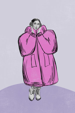 Composite collage image of attractive young lovely girl warm coat cold weather new year x-mas magazine sketch christmas shopping advertの写真素材