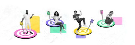 Panorama composite photo artwork collage of happy positive people celebrate achieve goal at work...